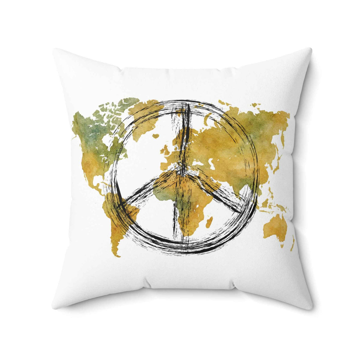 Peace Sign World Map Throw Pillow Earth Toned Decorative Cushion