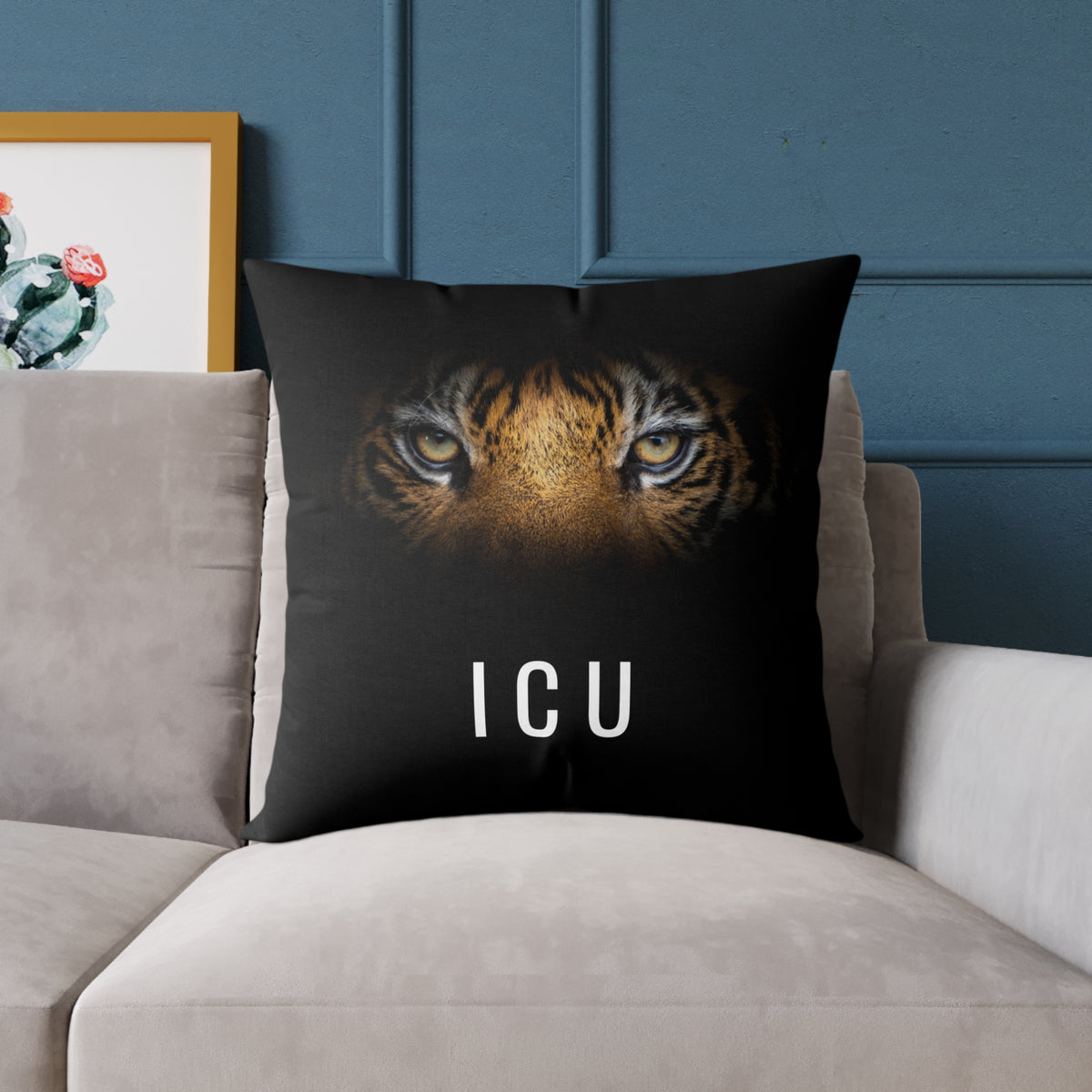 Tiger Eyes 'ICU' Square Pillow – Bold Wildlife Accent Cushion