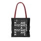Mistakes Repeat Pattern Tote Bag — Black Typography Shopper