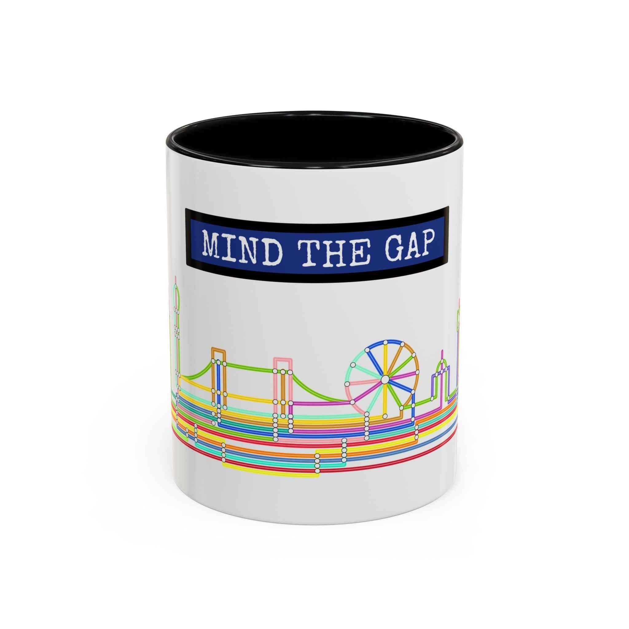 Mind the Gap Coffee Mug — Colorful City Skyline Accent Mug (11/15oz)