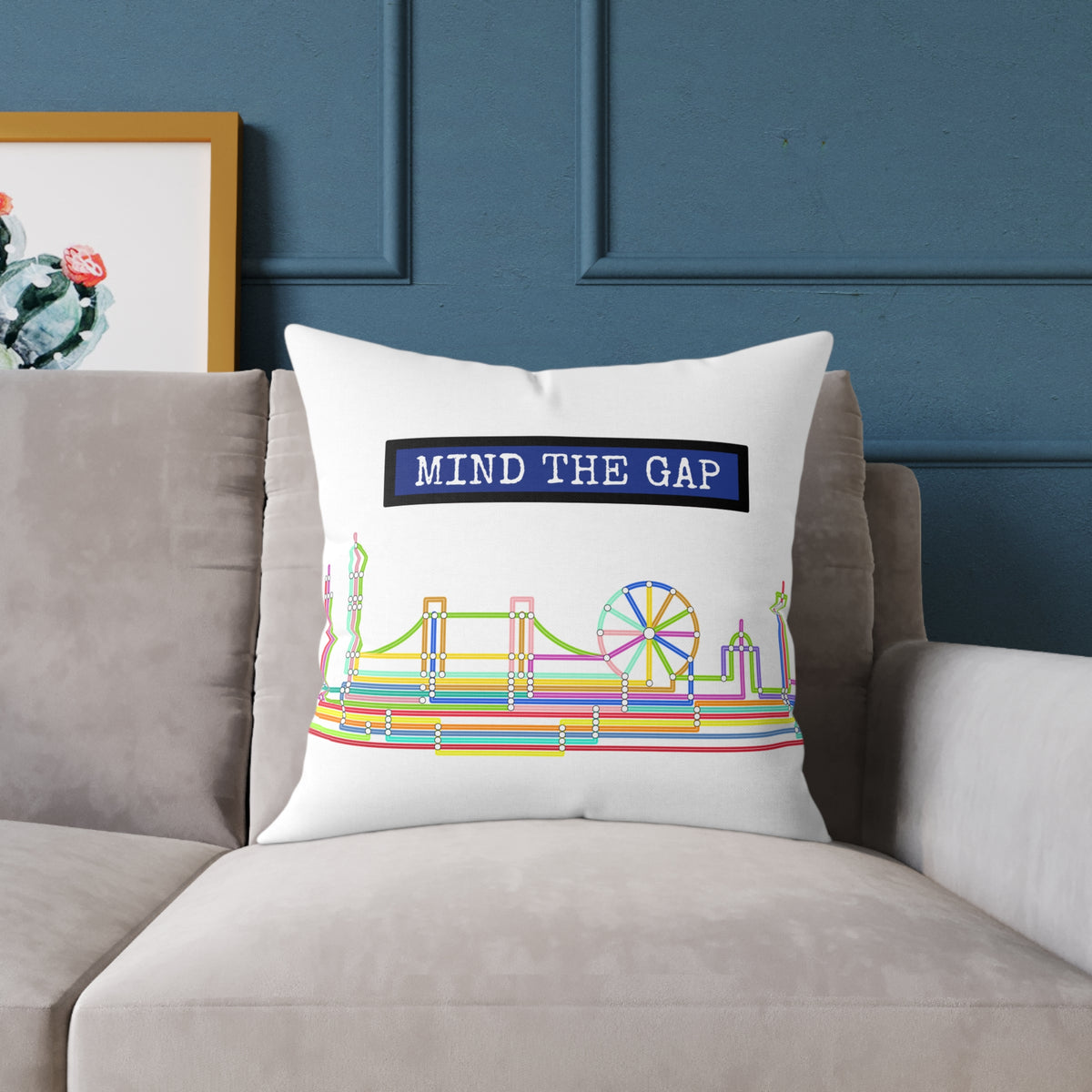 Mind The Gap London Skyline Throw Pillow