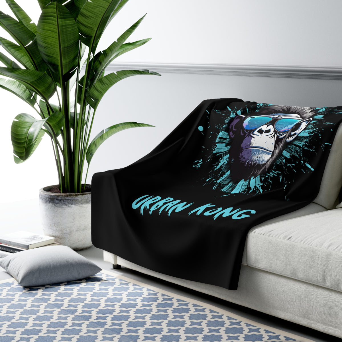 Urban Kong Sherpa Fleece Blanket — Cool Gorilla Print Cozy Throw