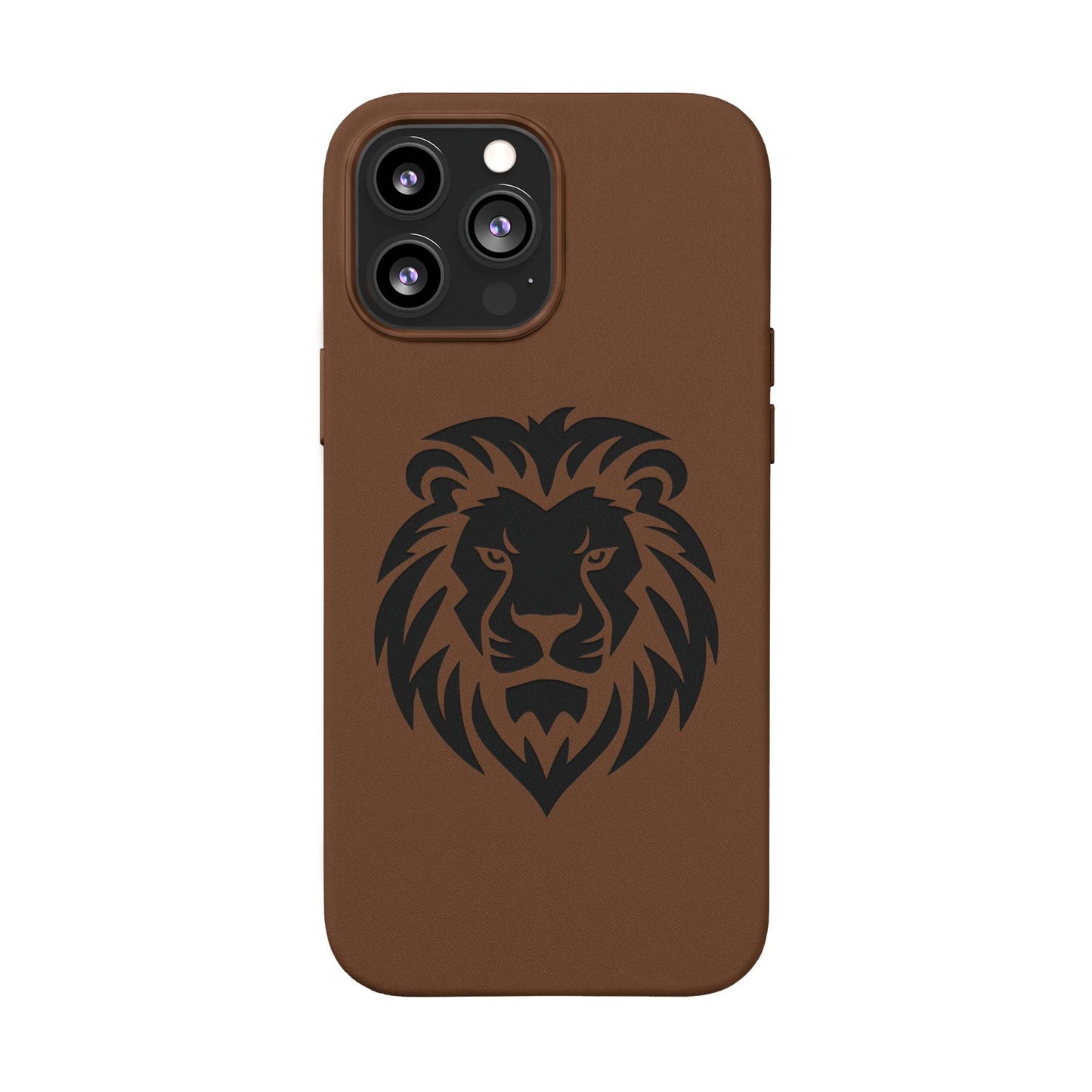 Engraved PU Leather Phone Case — Embossed Lion Design