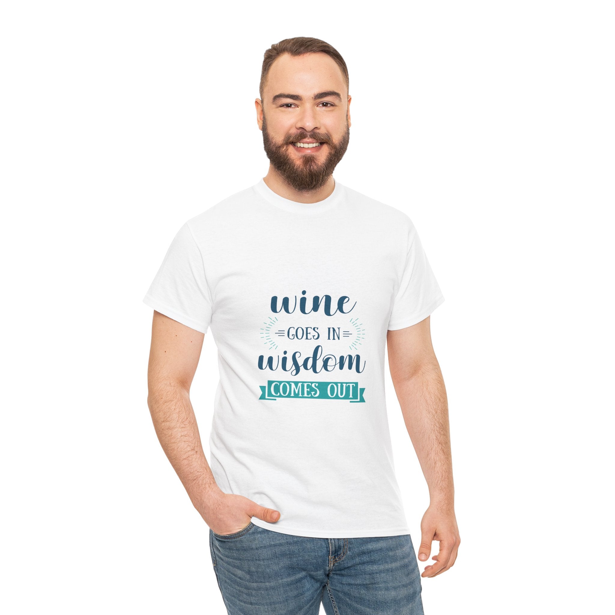Wine Goes In Wisdom Comes Out Unisex Heavy Cotton Tee, Funny Wine T-Shirt, Gift for Wine Lovers, Casual Wear, Party Shirt