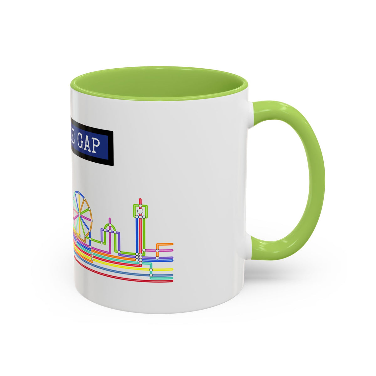 Mind the Gap Coffee Mug — Colorful City Skyline Accent Mug (11/15oz)