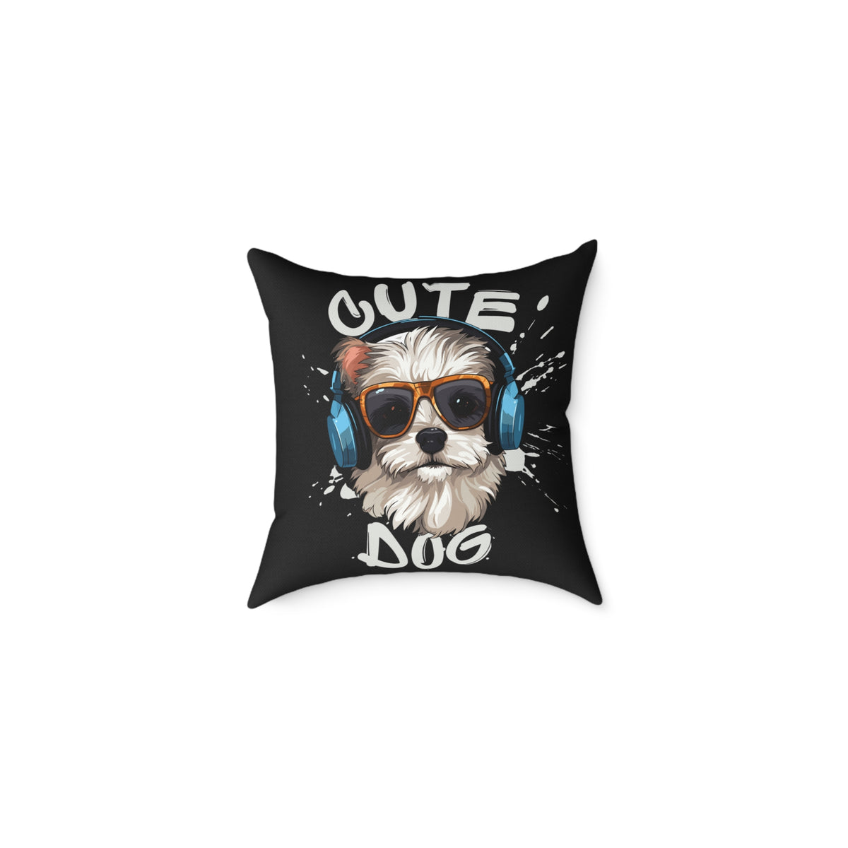 Cute Dog Headphones Square Pillow — Cool Sunglasses Pet Decor