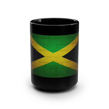Jamaica Flag Black 15oz Mug — Distressed Brick Print Coffee Cup
