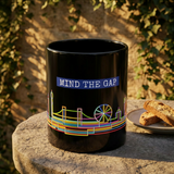 Mind The Gap Black Mug — Neon London Skyline 11oz/15oz