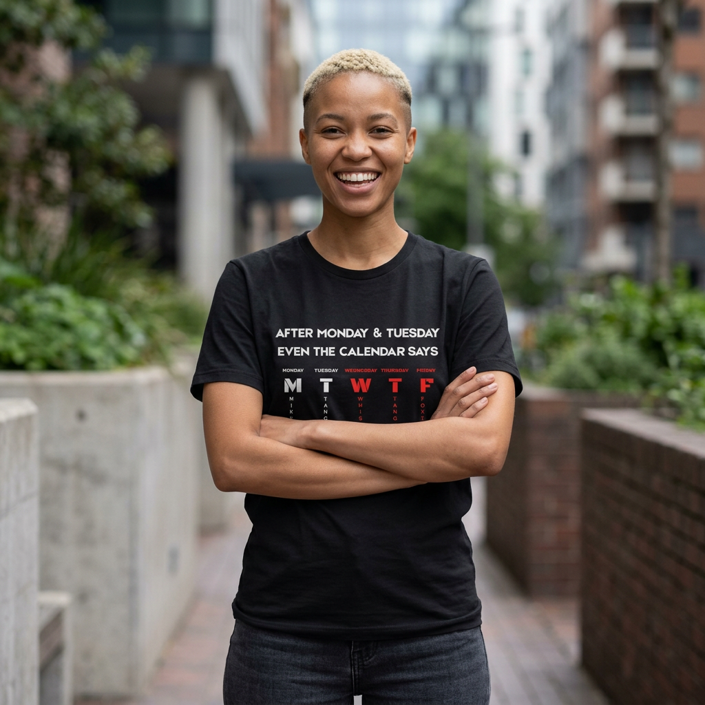 T-Shirt — “After Monday & Tuesday Even the Calendar Says MTWTF” Funny Weekday Graphic Tee