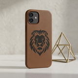 Engraved PU Leather Phone Case — Embossed Lion Design