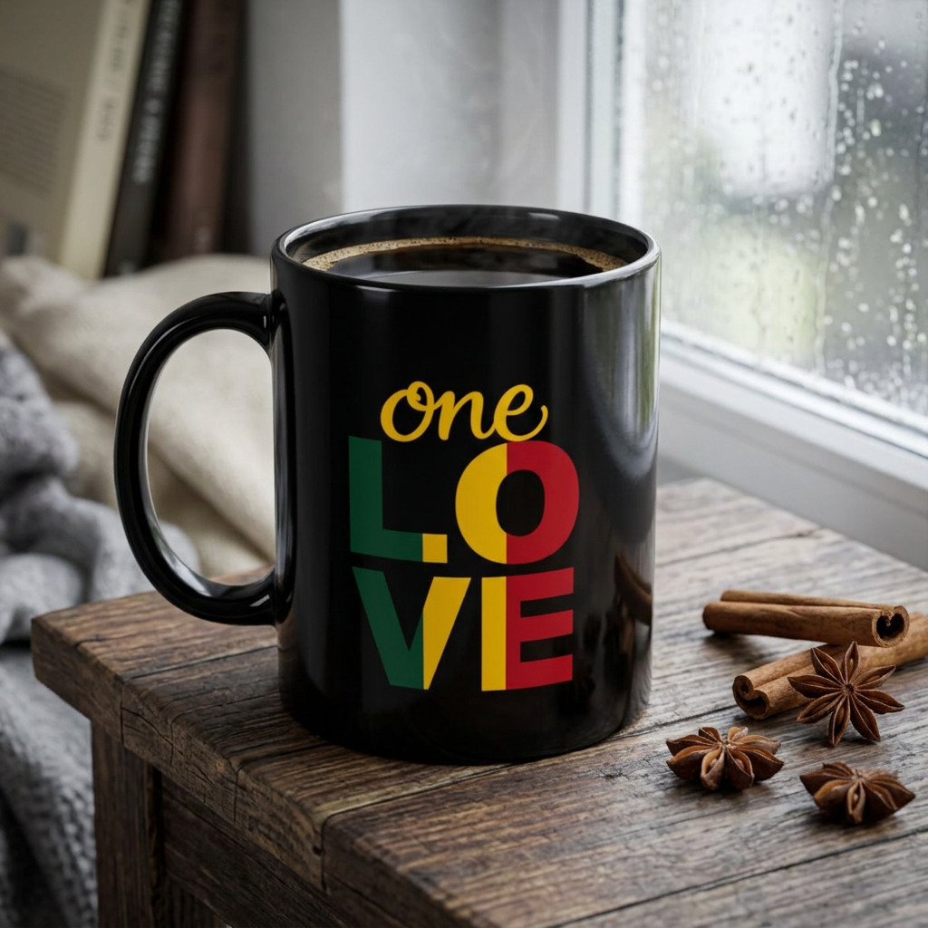 One Love Black Coffee Mug — Rasta Colors Inspirational Ceramic Mug (11oz, 15oz)