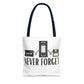 Retro Media 'Never Forget' Tote Bag — Vintage Cassette, VHS & Floppy Design