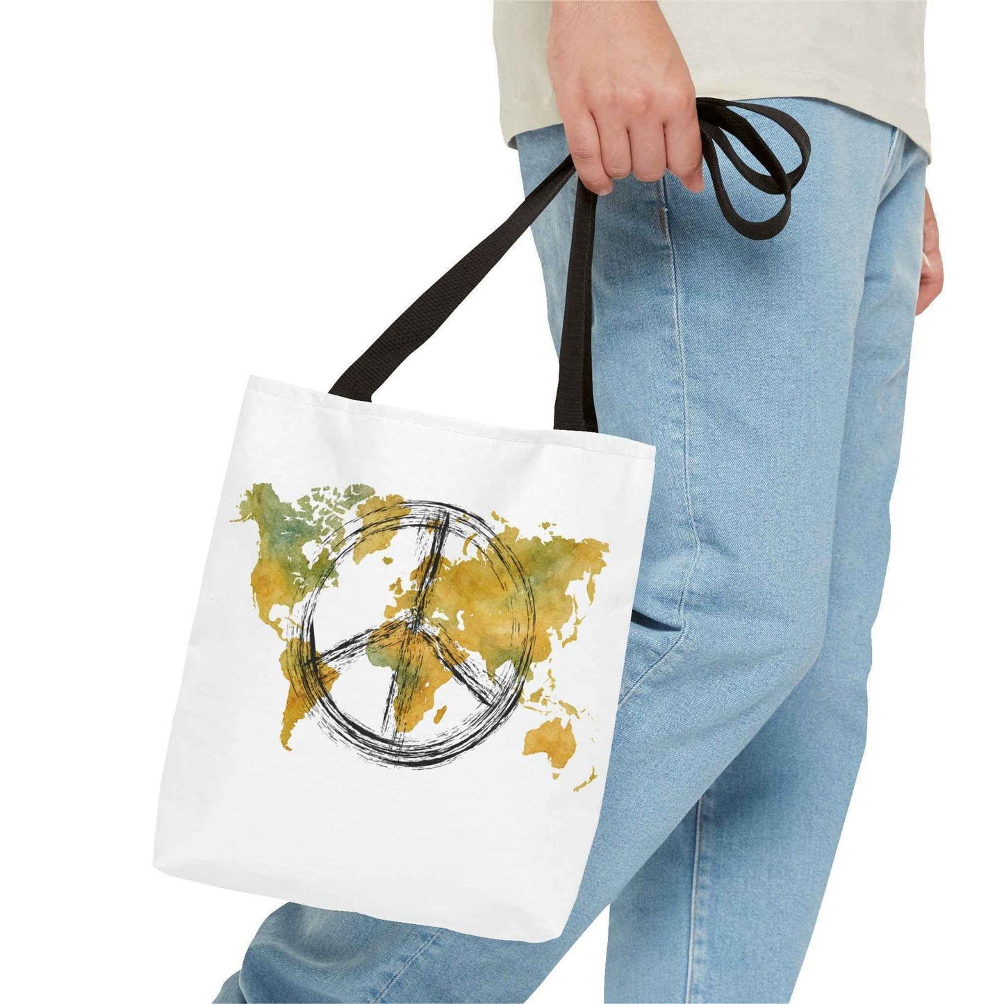 World Peace Map Tote Bag — Peace Symbol Watercolor Map Eco Shopper