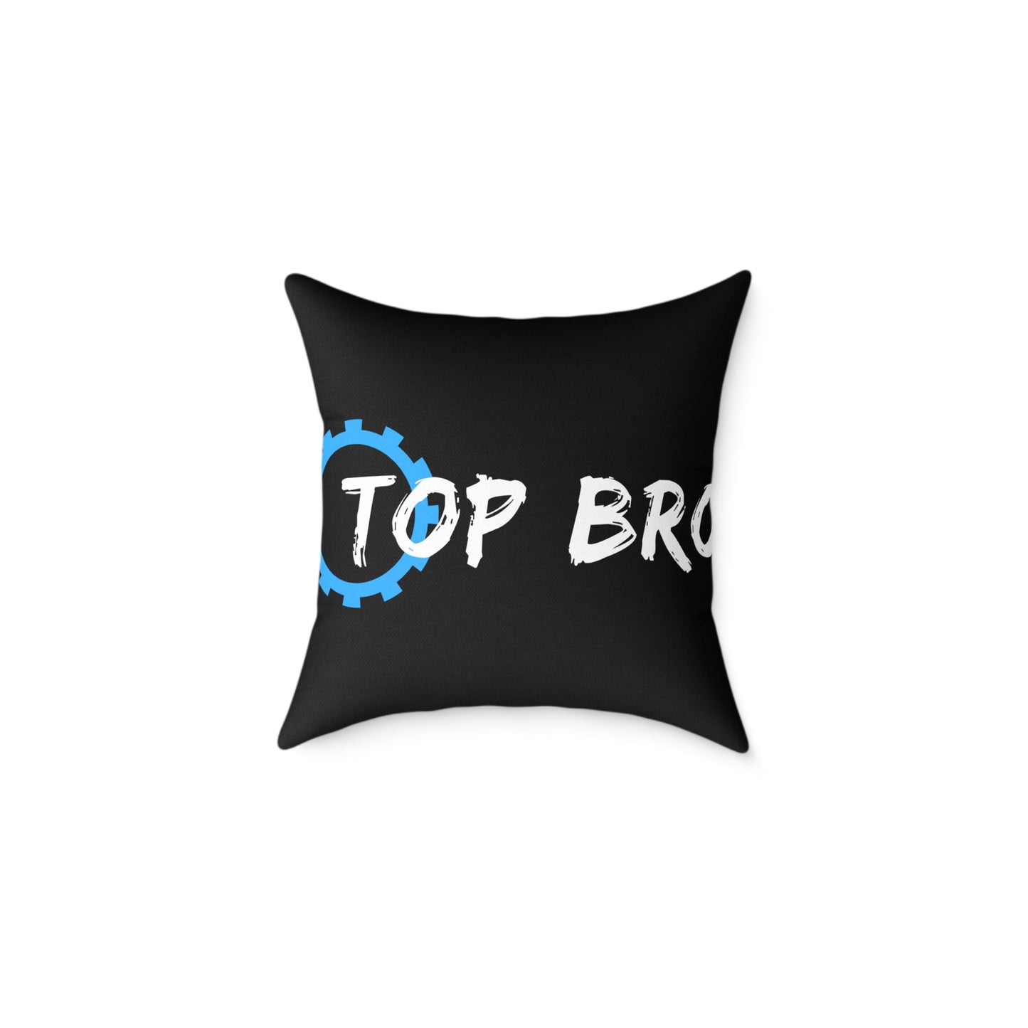 Top Bro Square Throw Pillow - Black Canvas Accent Cushion with Gear Logo