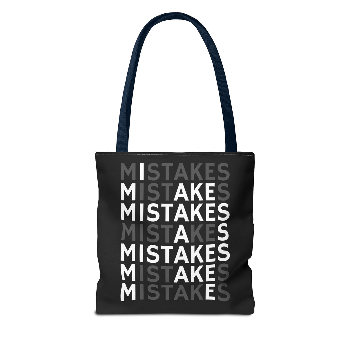Mistakes Repeat Pattern Tote Bag — Black Typography Shopper