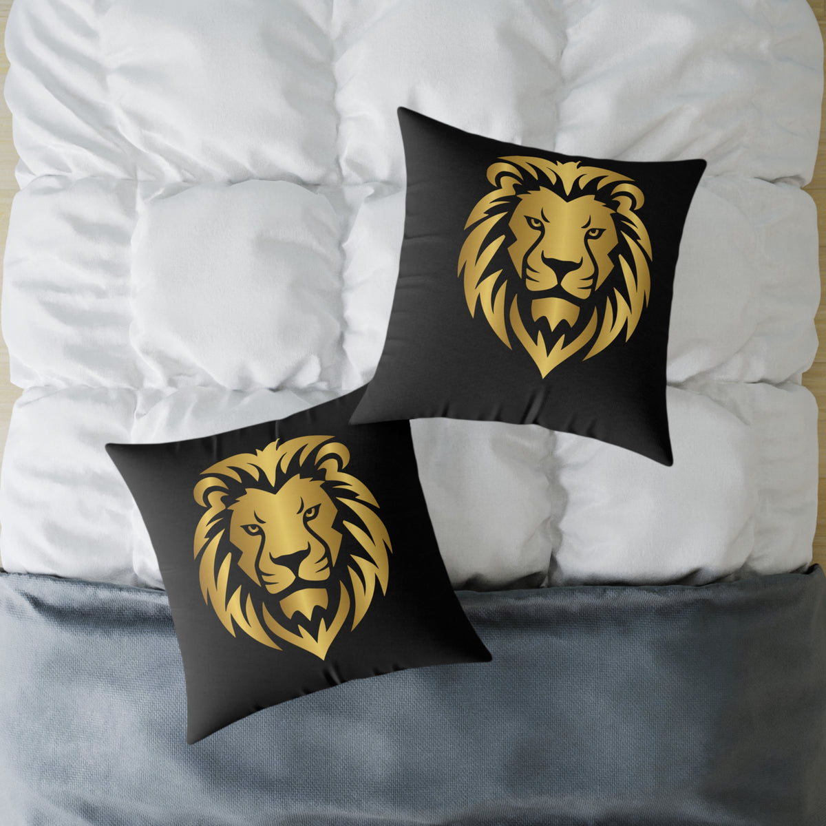 Lion Head Throw Pillow — Gold Lion Decorative Cushion for Living Room
