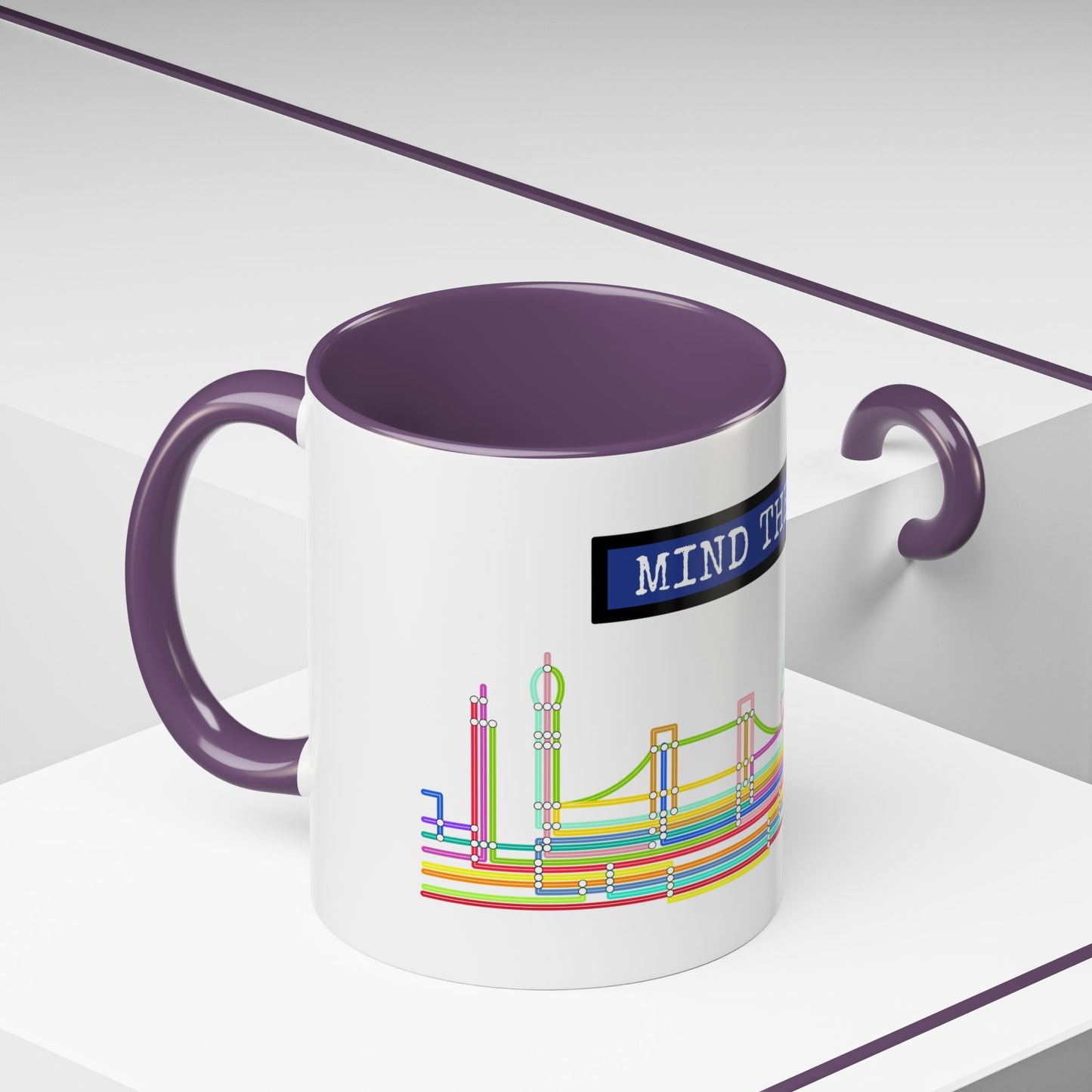 Mind the Gap Coffee Mug — Colorful City Skyline Accent Mug (11/15oz)