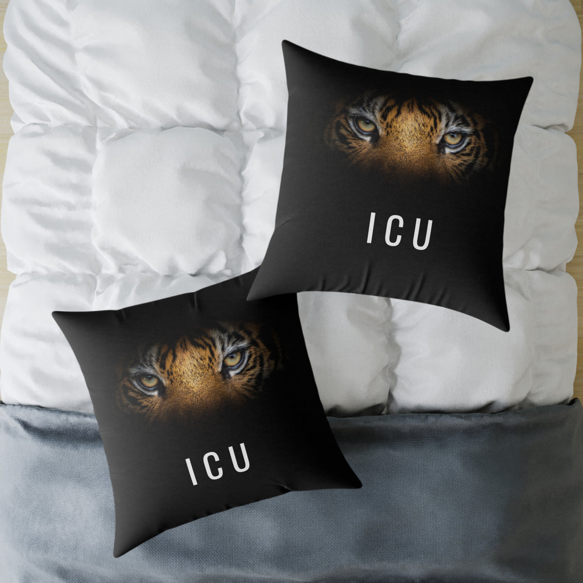 Tiger Eyes 'ICU' Square Pillow – Bold Wildlife Accent Cushion