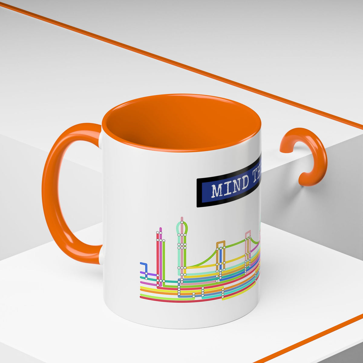 Mind the Gap Coffee Mug — Colorful City Skyline Accent Mug (11/15oz)