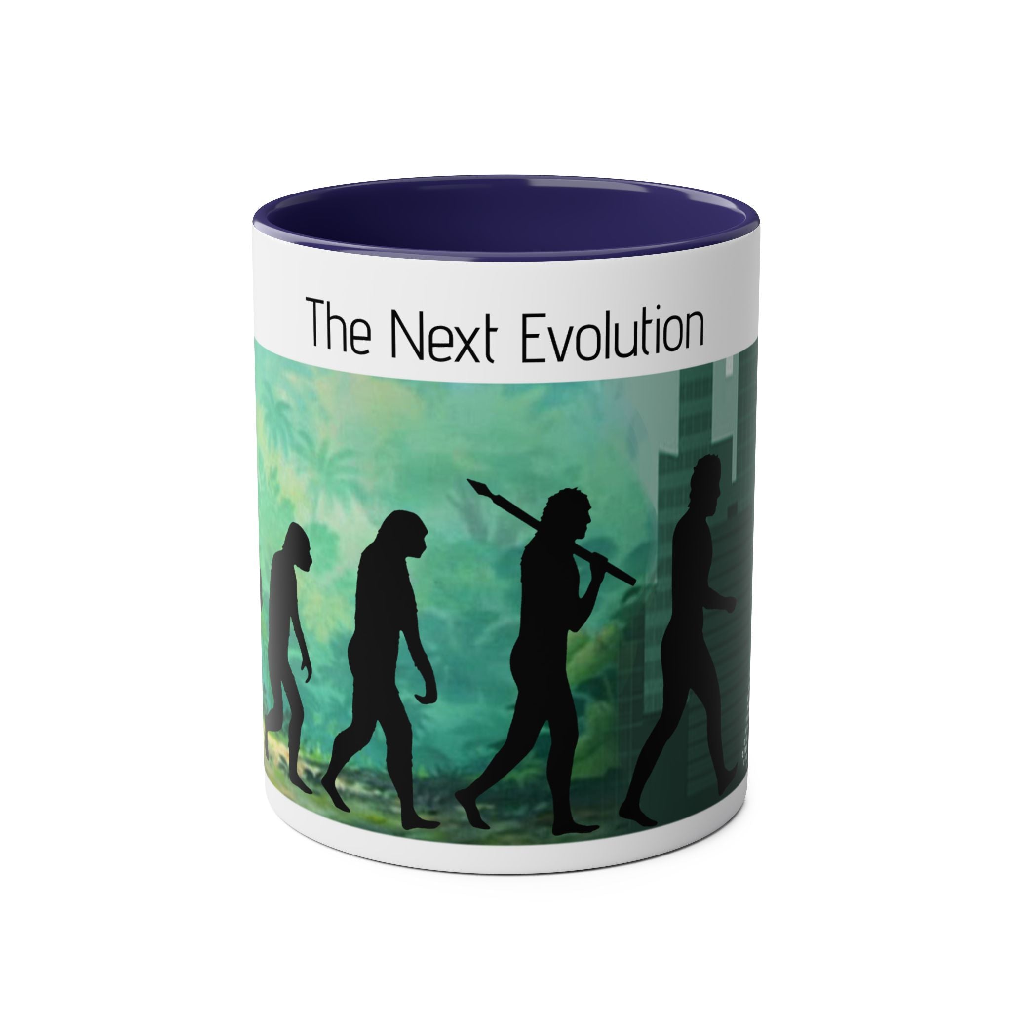 Evolution, Two-Tone Coffee Mugs, Gift, Birthday, Mindfulness, Motivational, Inspirational, Conscience Garment, Coffee, Tea, Positive