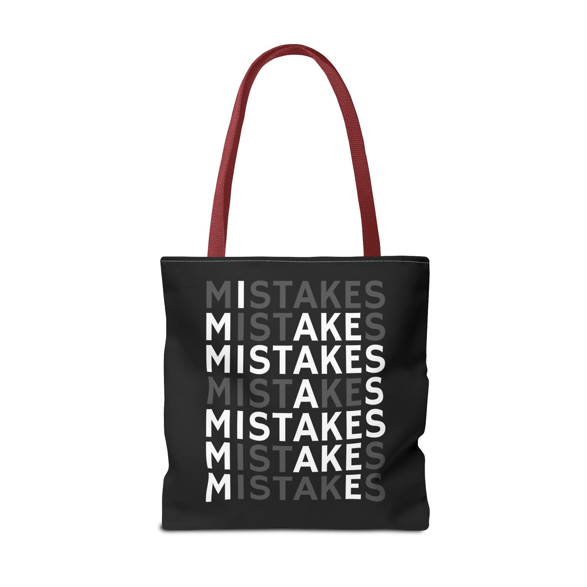 Mistakes Repeat Pattern Tote Bag — Black Typography Shopper