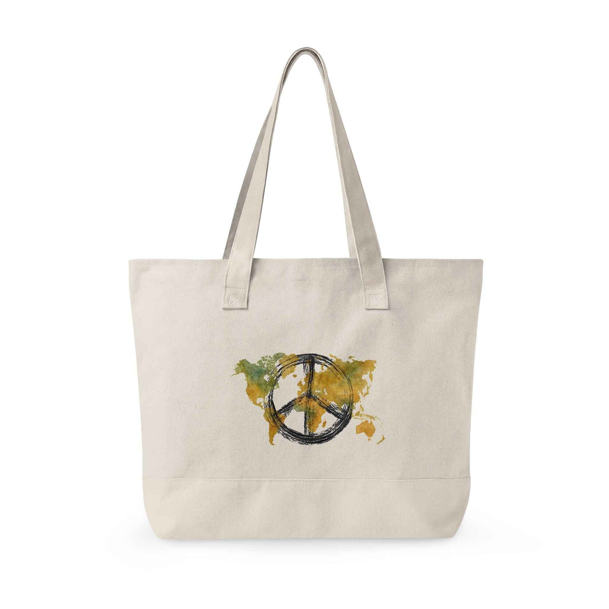 Canvas Tote Bag World Peace - World Map Watercolor Print