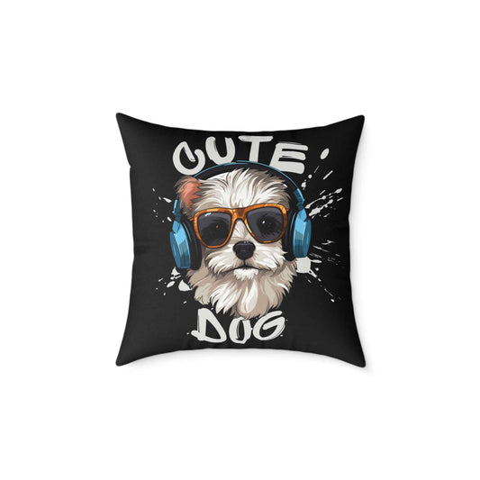 Cute Dog Headphones Square Pillow — Cool Sunglasses Pet Decor