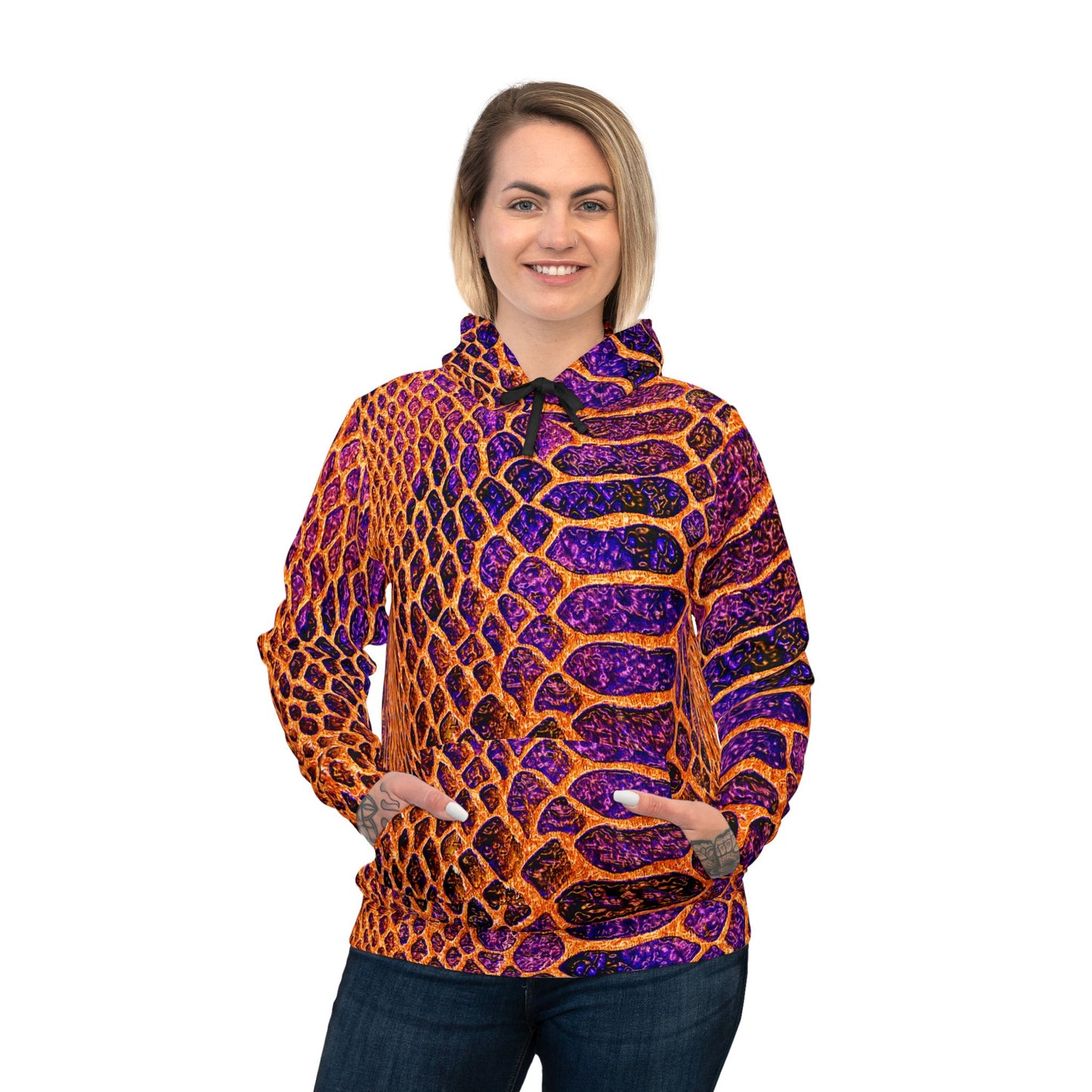 Vibrant Orange & Purple Snake-Skin Athletic Hoodie