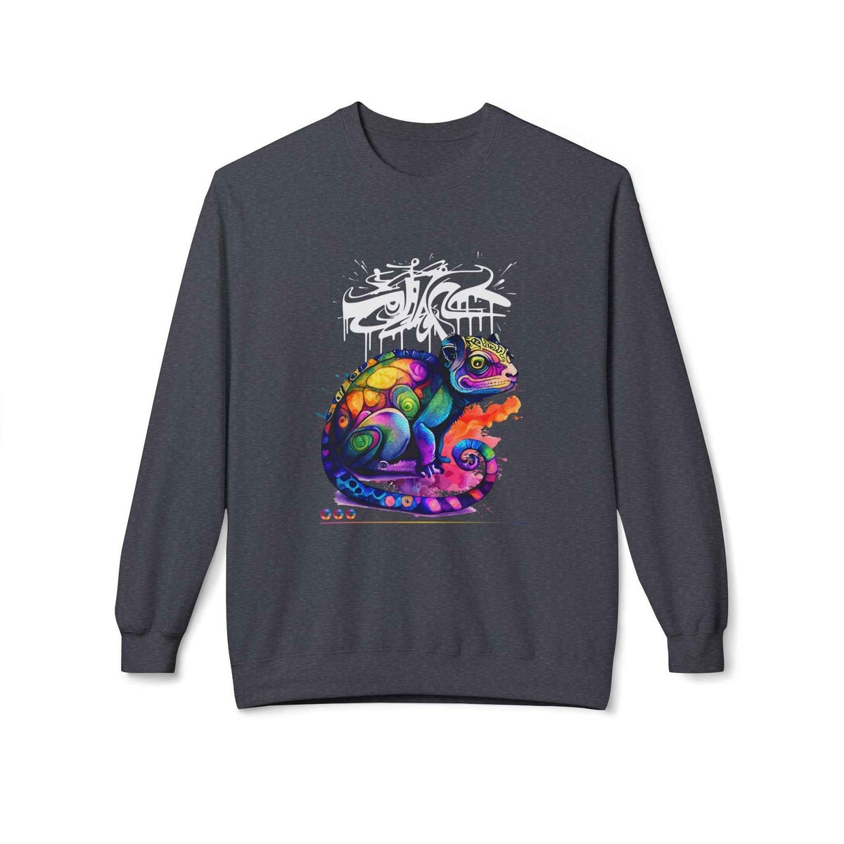 Colorful Chameleon Crewneck Sweatshirt — Vibrant Graffiti Lizard Graphic
