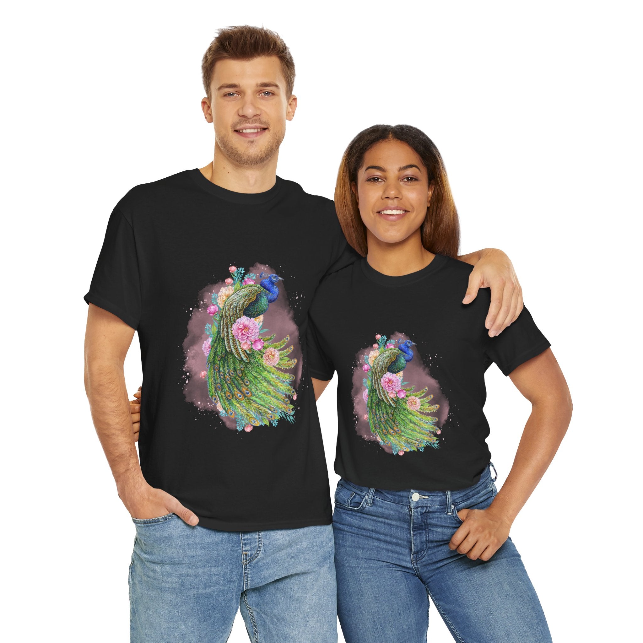 Peacock Floral Unisex Tee, Unique Animal Shirt, Nature Lover Gift, Casual Wear, Artful Graphic Tee