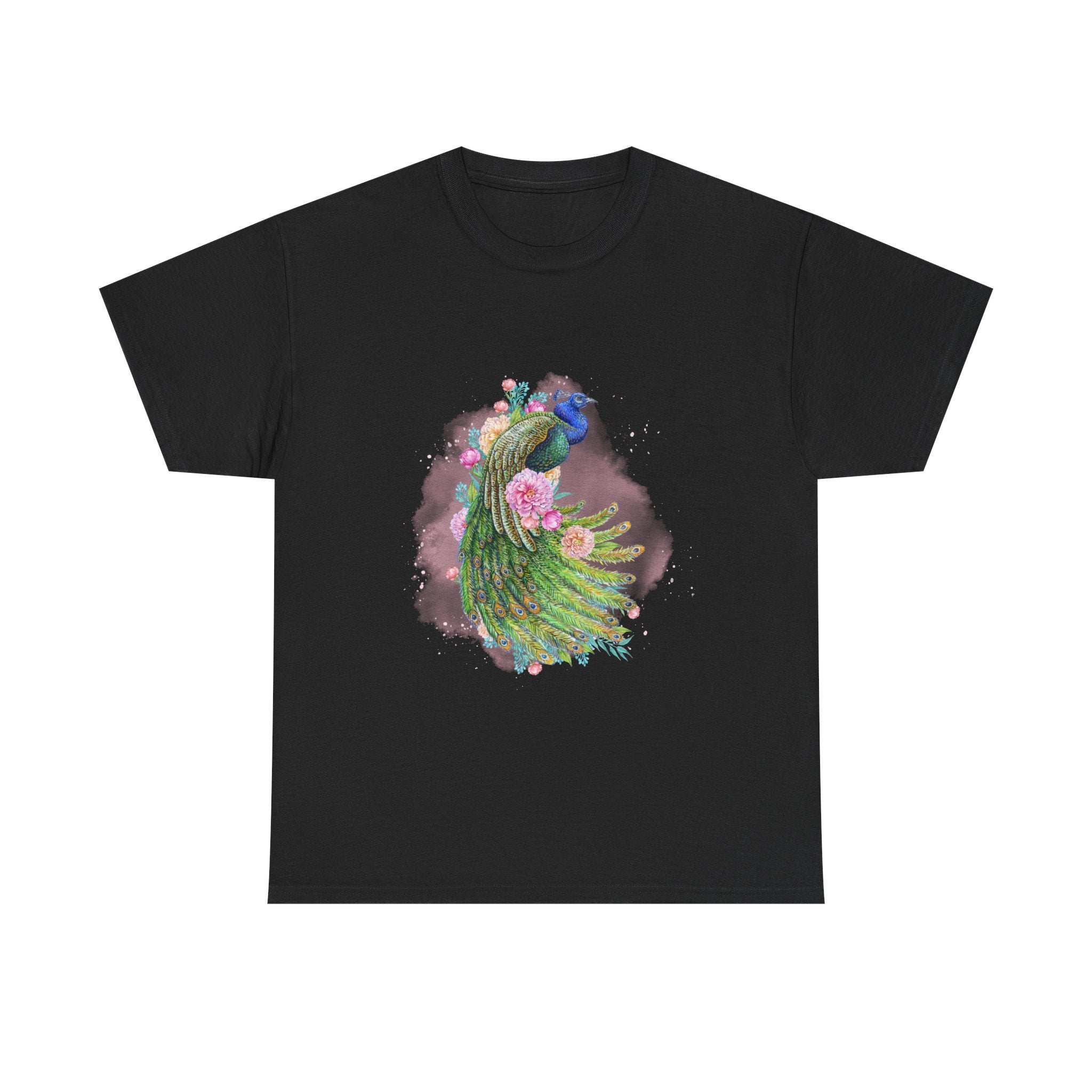 Peacock Floral Unisex Tee, Unique Animal Shirt, Nature Lover Gift, Casual Wear, Artful Graphic Tee
