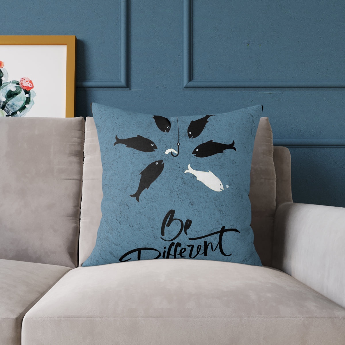 Be Different Fish Throw Pillow – Inspirational Nautical Accent Cushion