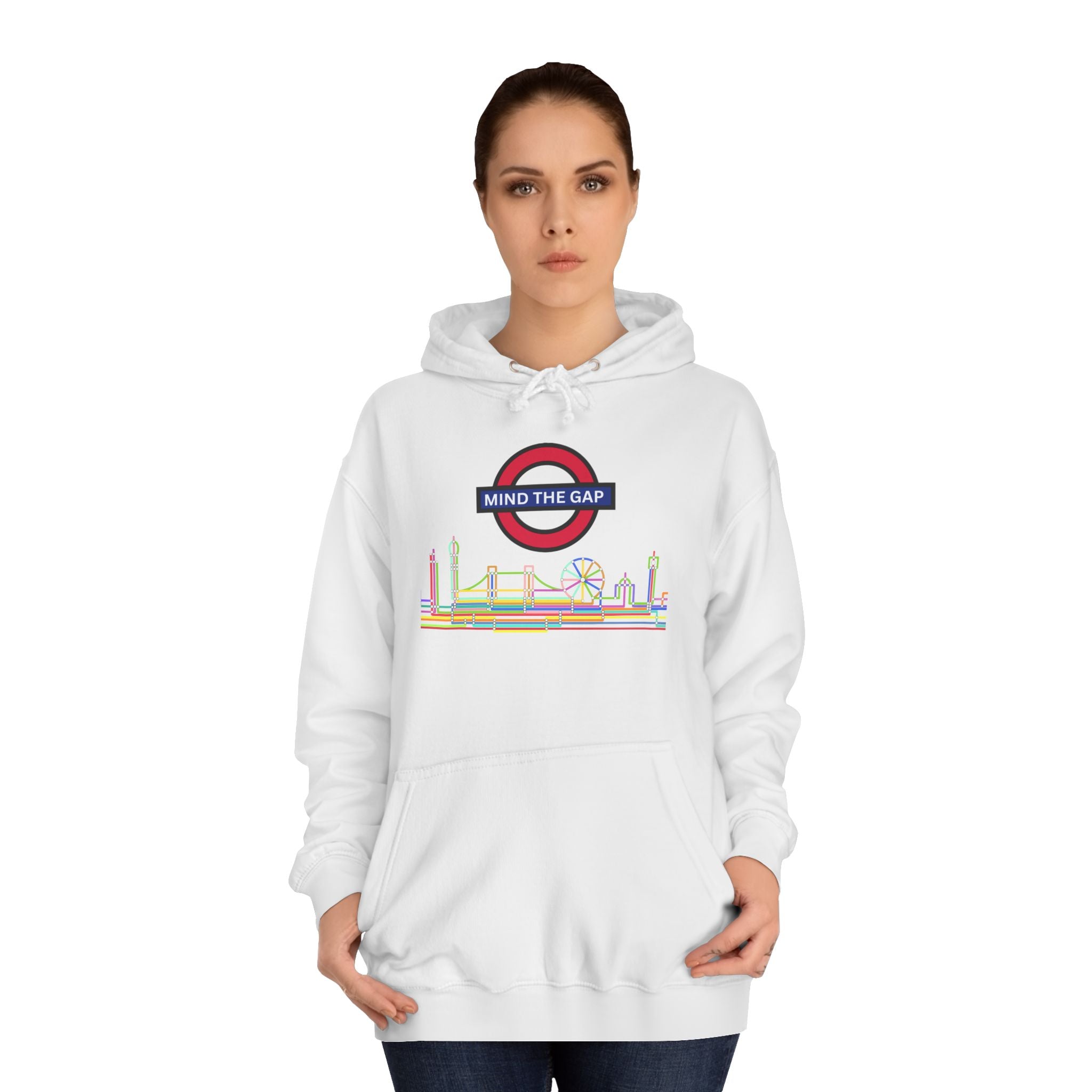 Mind the Gap Unisex College Hoodie - Cozy Casuals for Students, Gift for Graduation, Comfortable Loungewear, Unique Campus Style