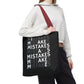 Mistakes Repeat Pattern Tote Bag — Black Typography Shopper