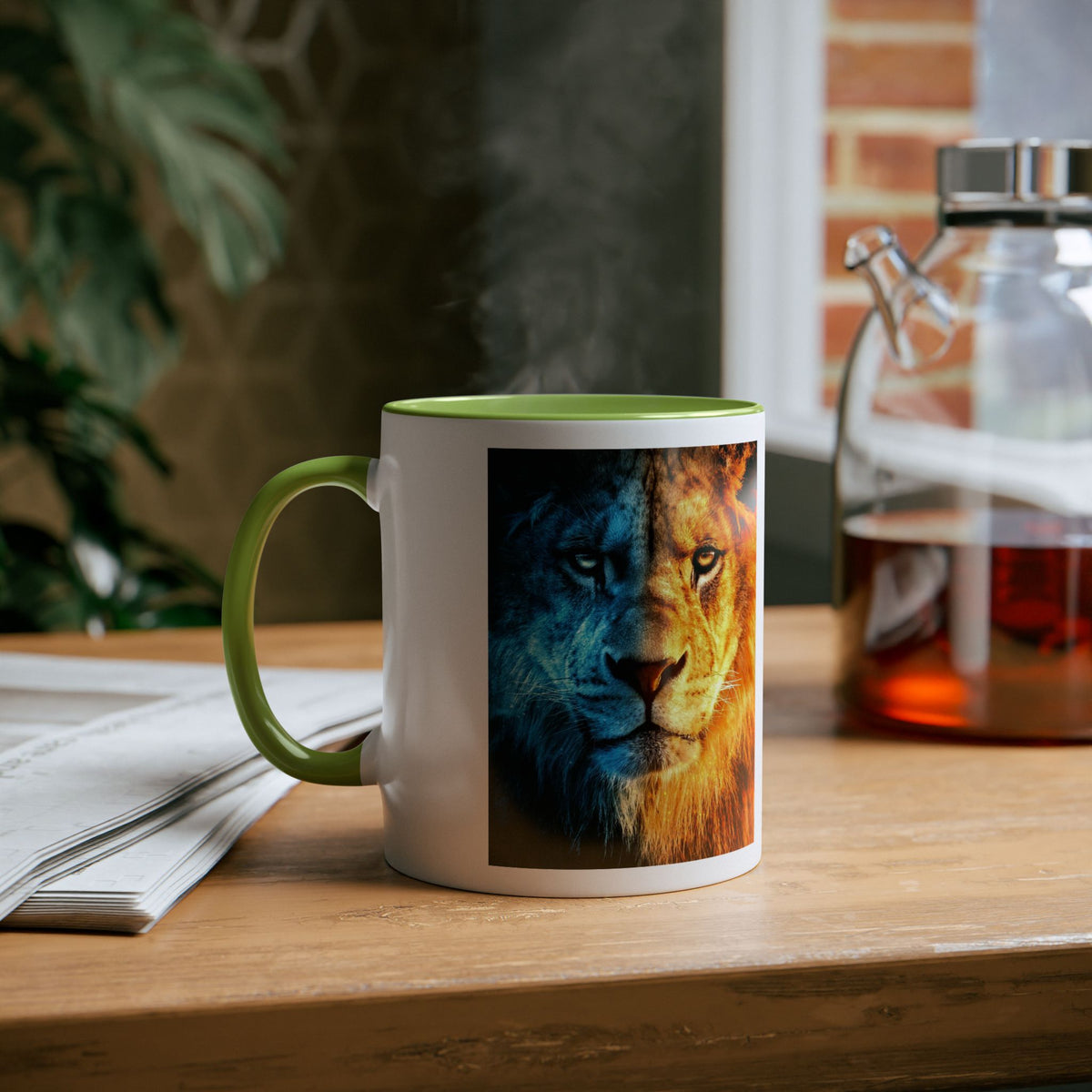 Lion Fire and Water Design Mug, Two-Tone, 11oz - Conscience Garment