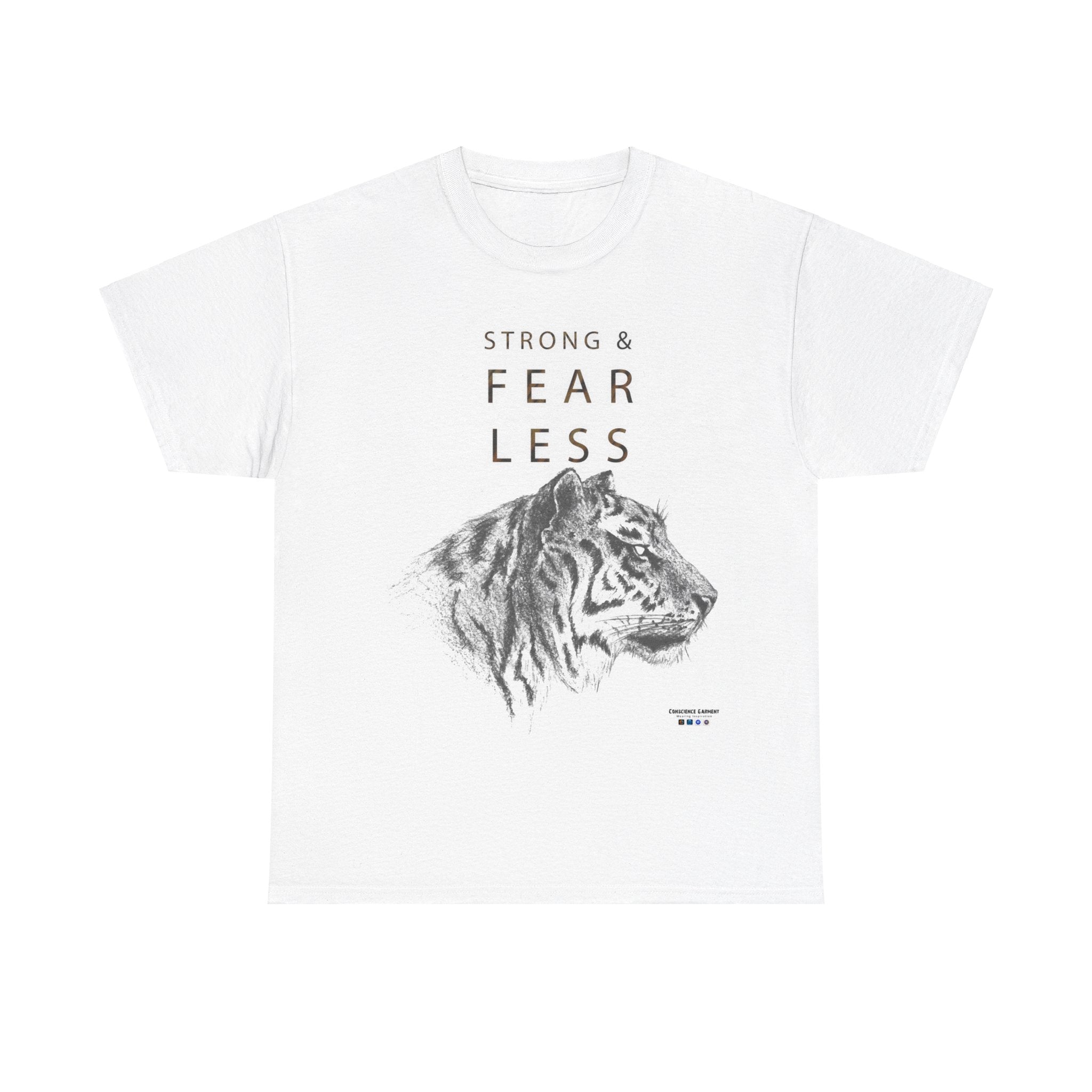 T Shirt, Unisex Heavy Cotton, White, Gift, Mindfulness, Inspiration, Motivation, Conscience Garment, Tiger, Fearless, Wild