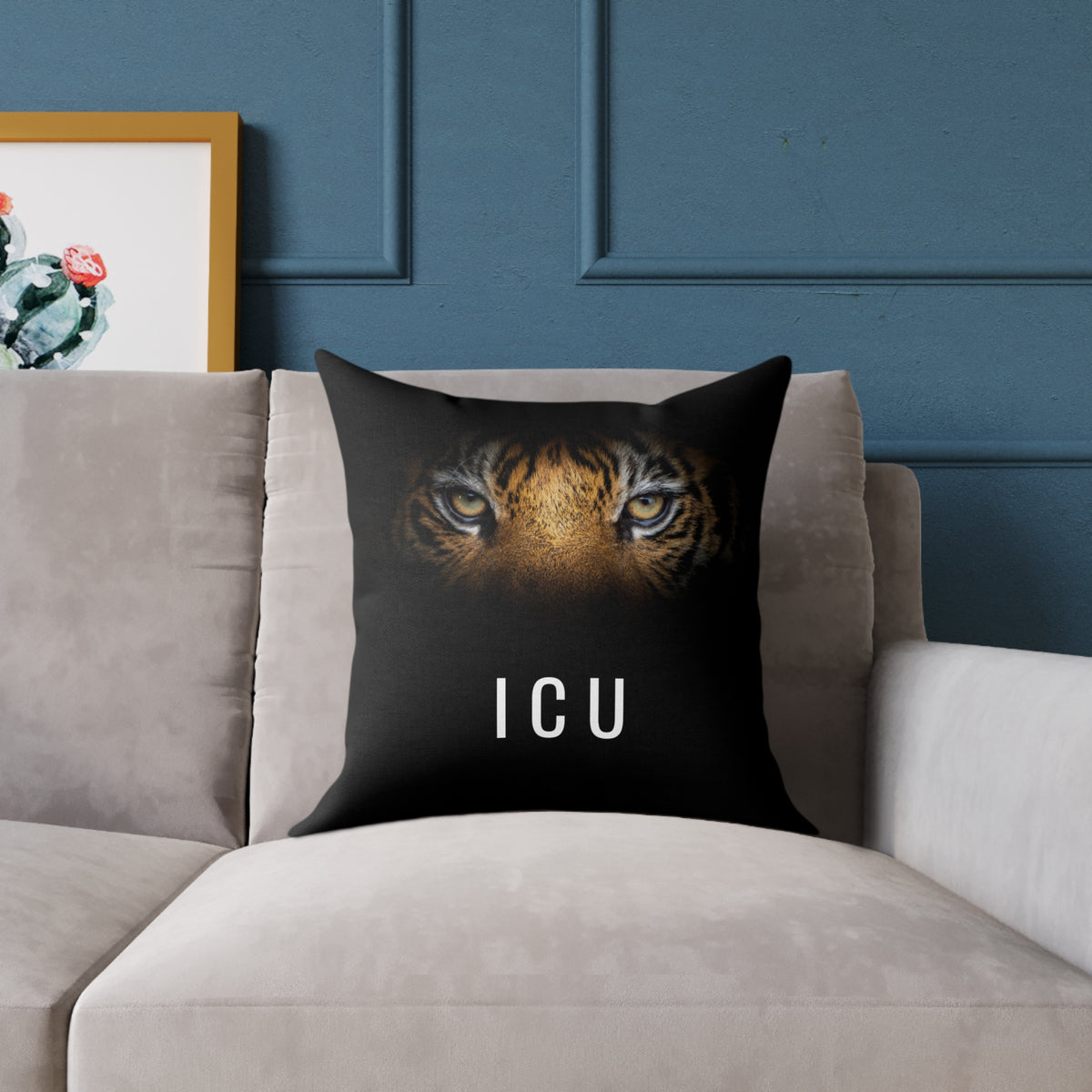 Tiger Eyes 'ICU' Square Pillow – Bold Wildlife Accent Cushion