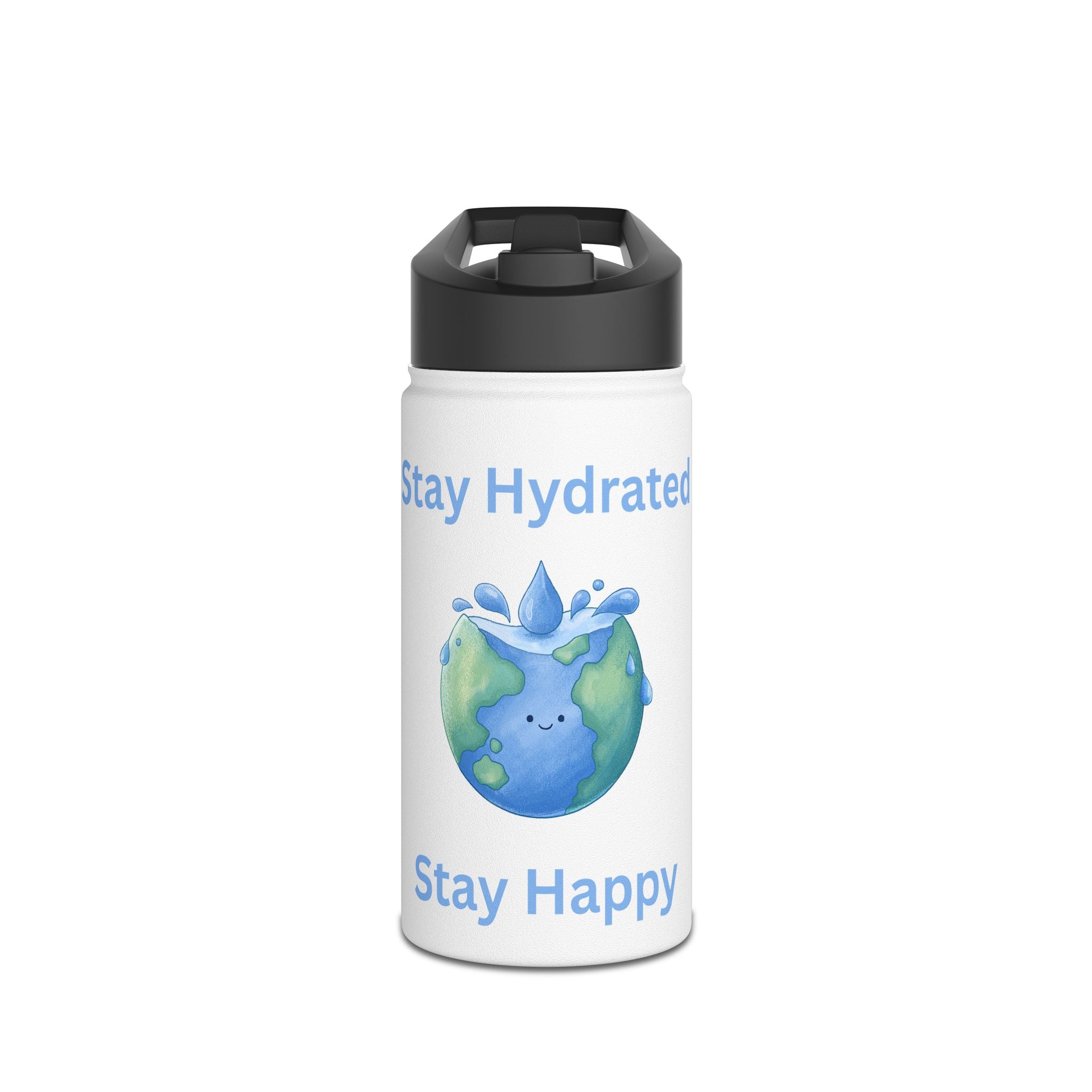 Stay Hydrated Stay Happy Stainless Steel Water Bottle — Cute Earth & Water Drop Design