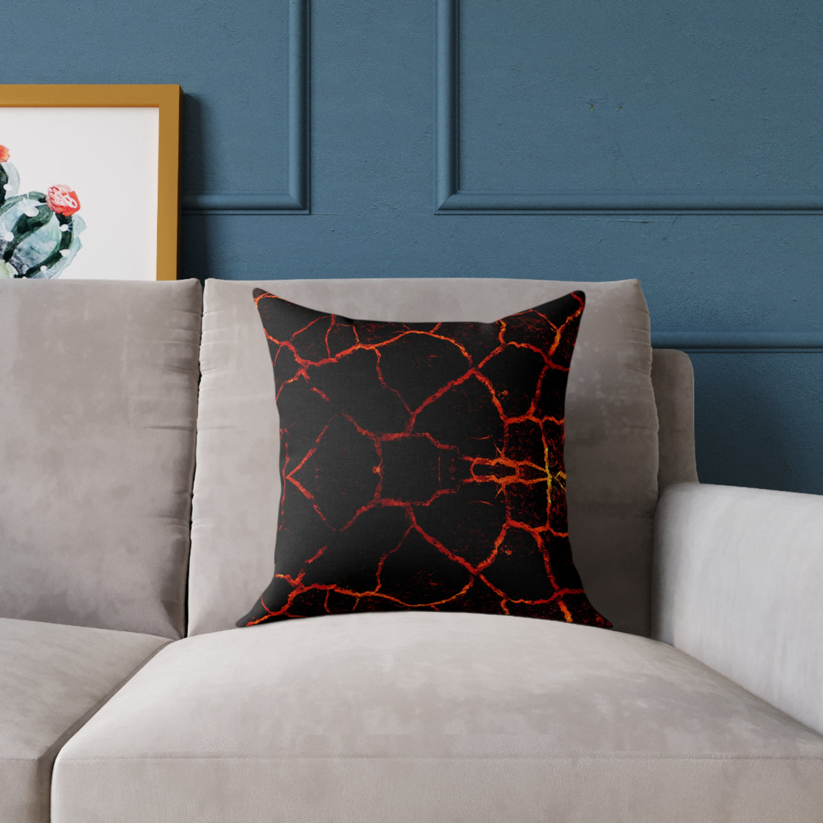 Lava Crackle Square Pillow — Fiery Red Black Decorative Throw Pillow
