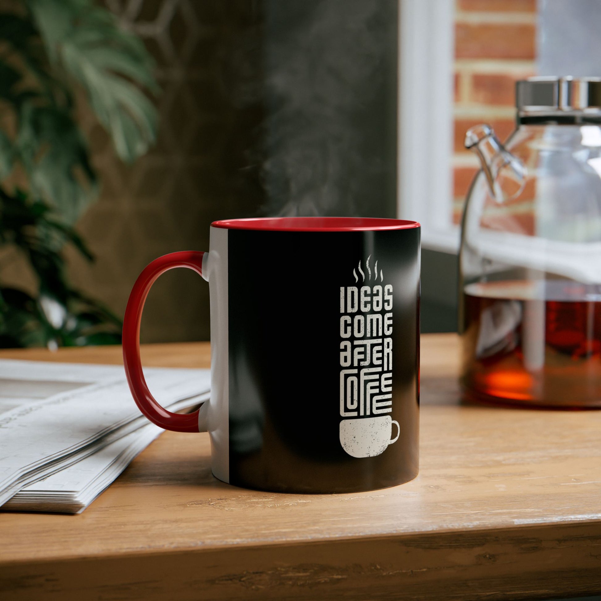 Inspirational Coffee Mug - IDEAS COME AFTER COFFEE, 11oz Two-Tone Mug - Conscience Garment