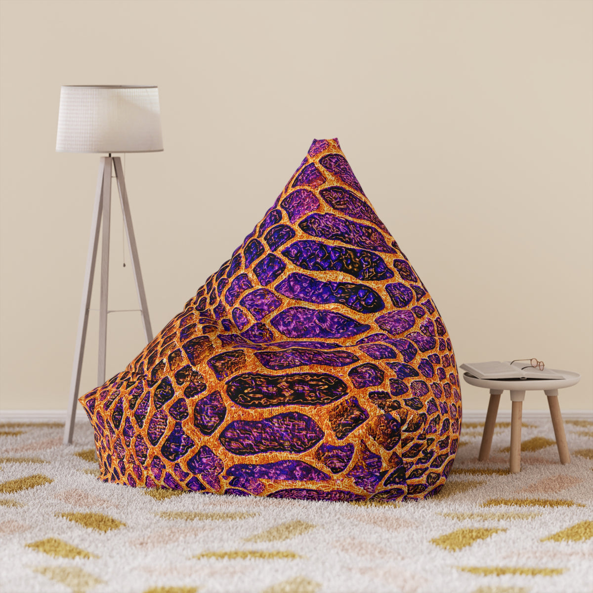 Snake Skin Print Bean Bag Cover — Vibrant Purple & Orange Accent Lounge - Conscience Garment
