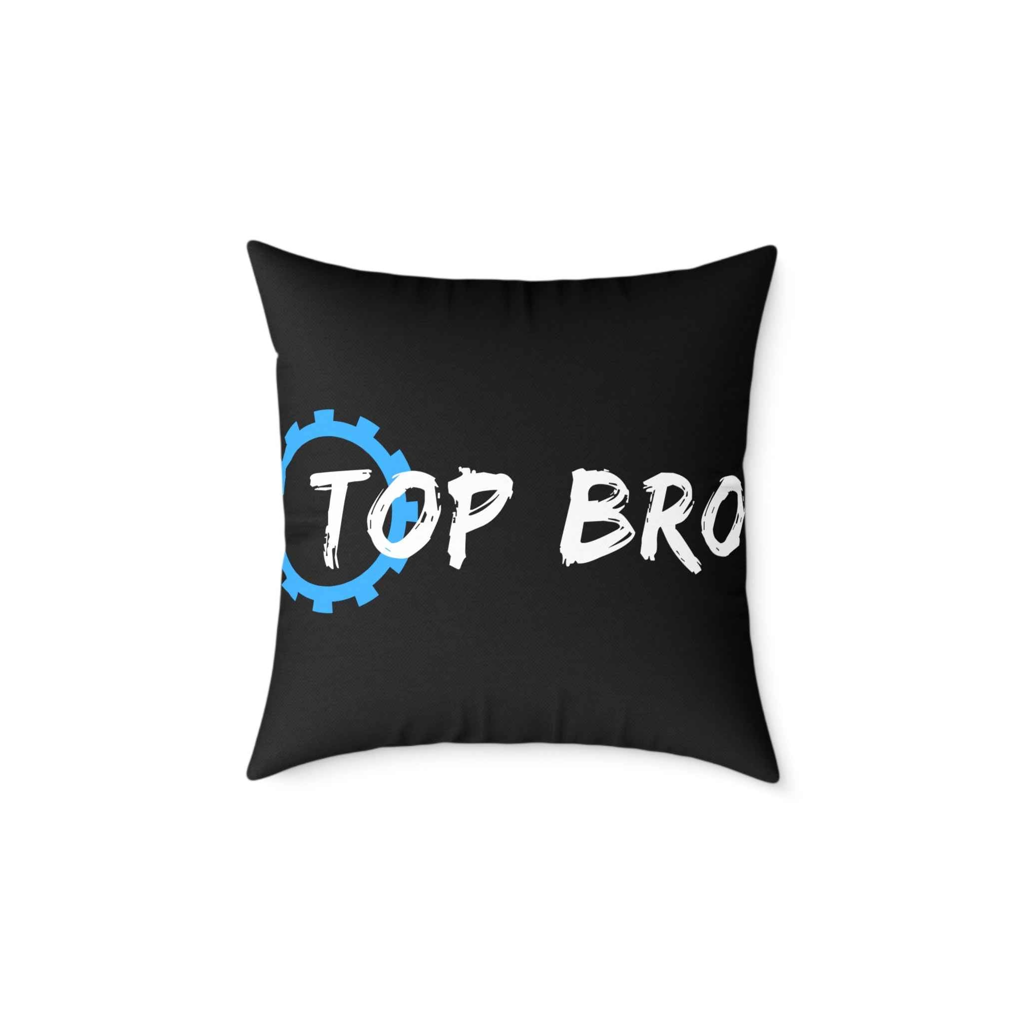 Top Bro Square Throw Pillow - Black Canvas Accent Cushion with Gear Logo