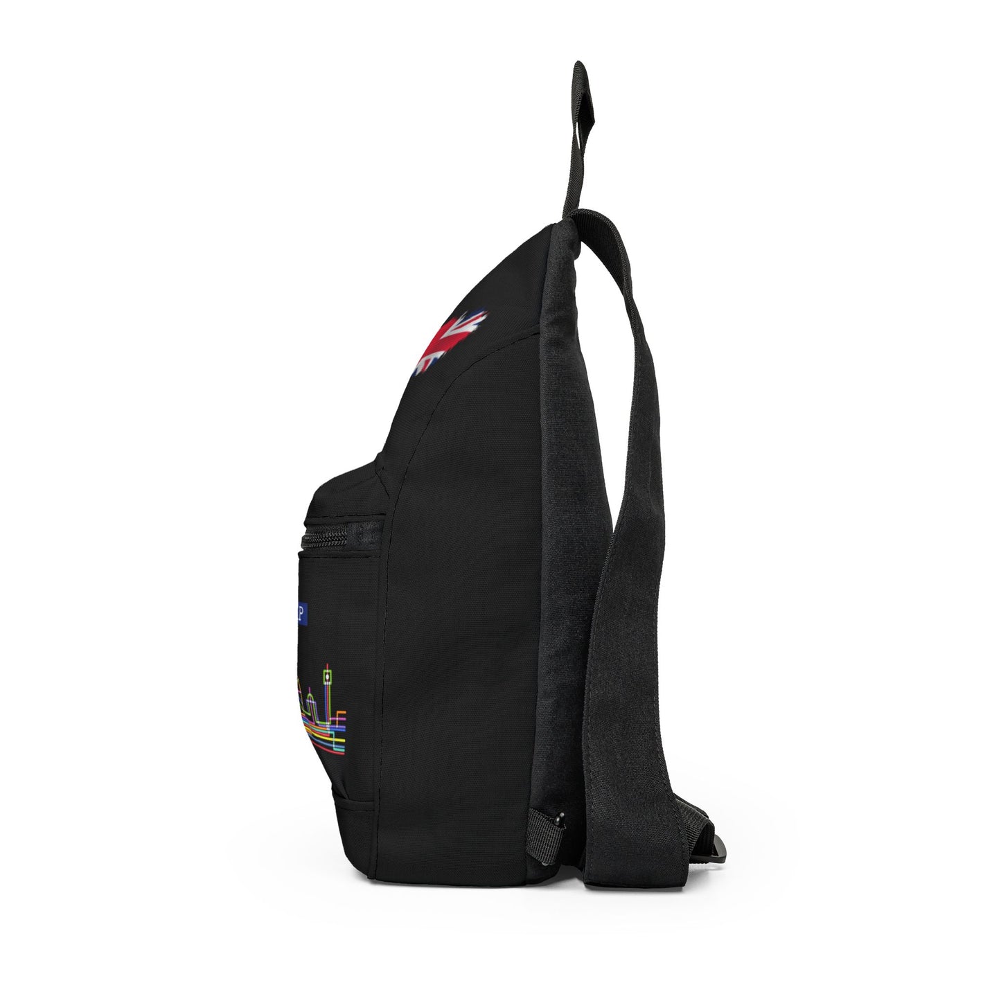 Mind the Gap London Sling Bag — Neon Skyline & Union Jack Travel Crossbody