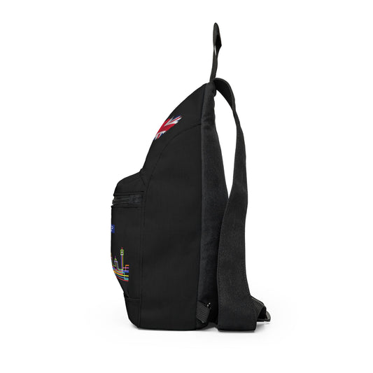 Mind the Gap London Sling Bag — Neon Skyline & Union Jack Travel Crossbody
