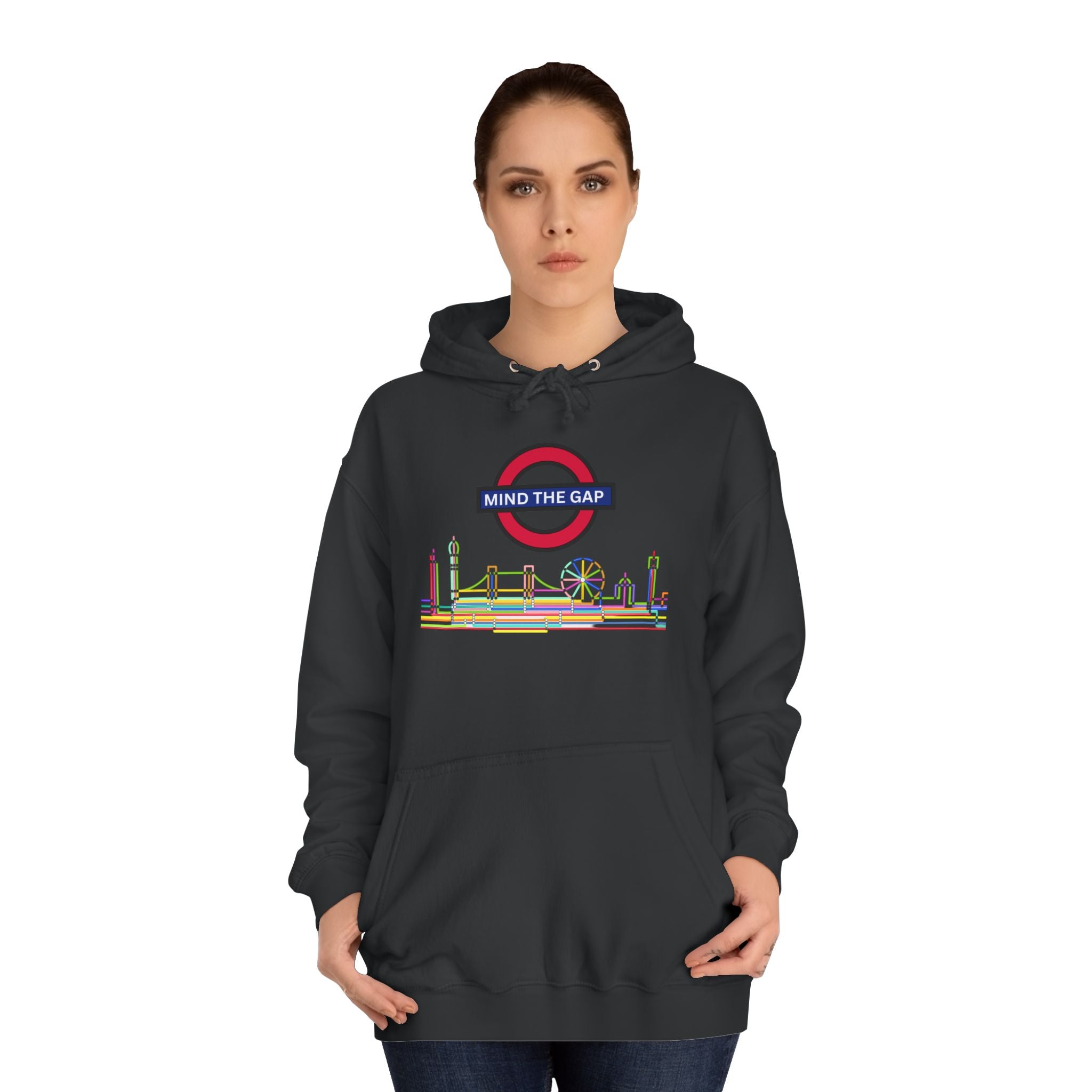 Mind the Gap Unisex College Hoodie - Cozy Casuals for Students, Gift for Graduation, Comfortable Loungewear, Unique Campus Style