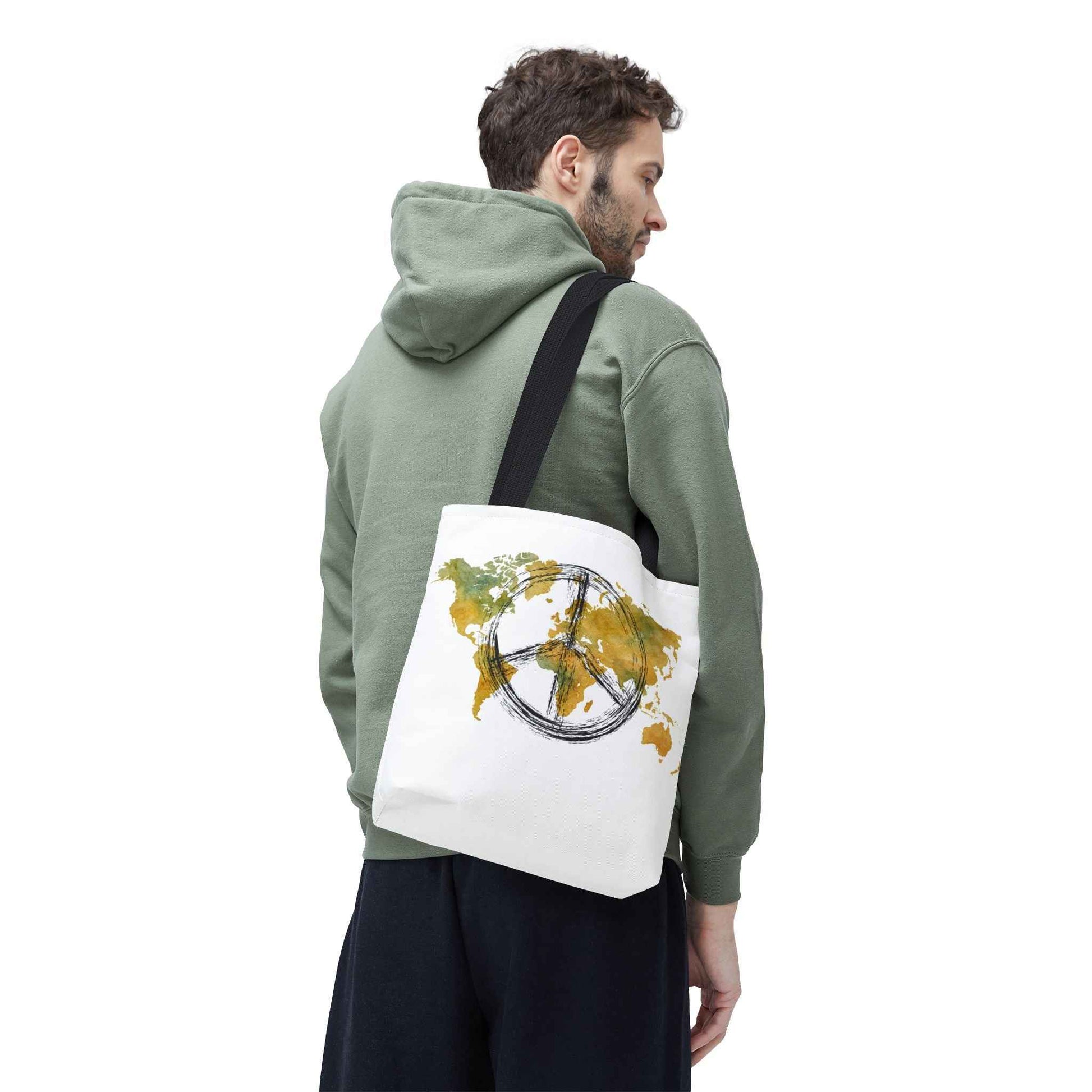 World Peace Map Tote Bag — Peace Symbol Watercolor Map Eco Shopper