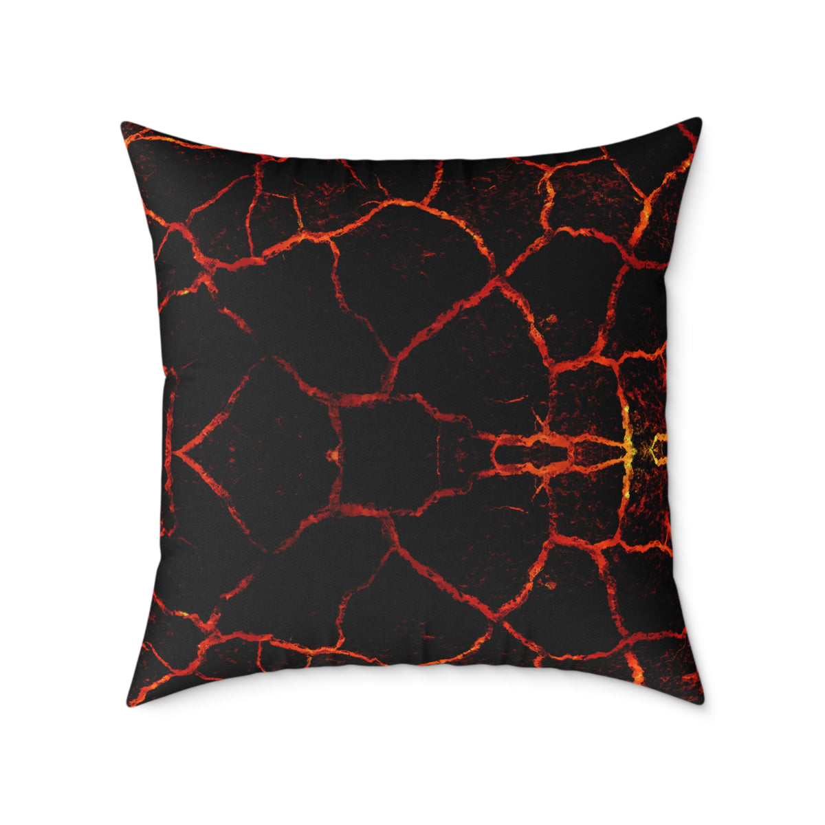 Lava Crackle Square Pillow — Fiery Red Black Decorative Throw Pillow