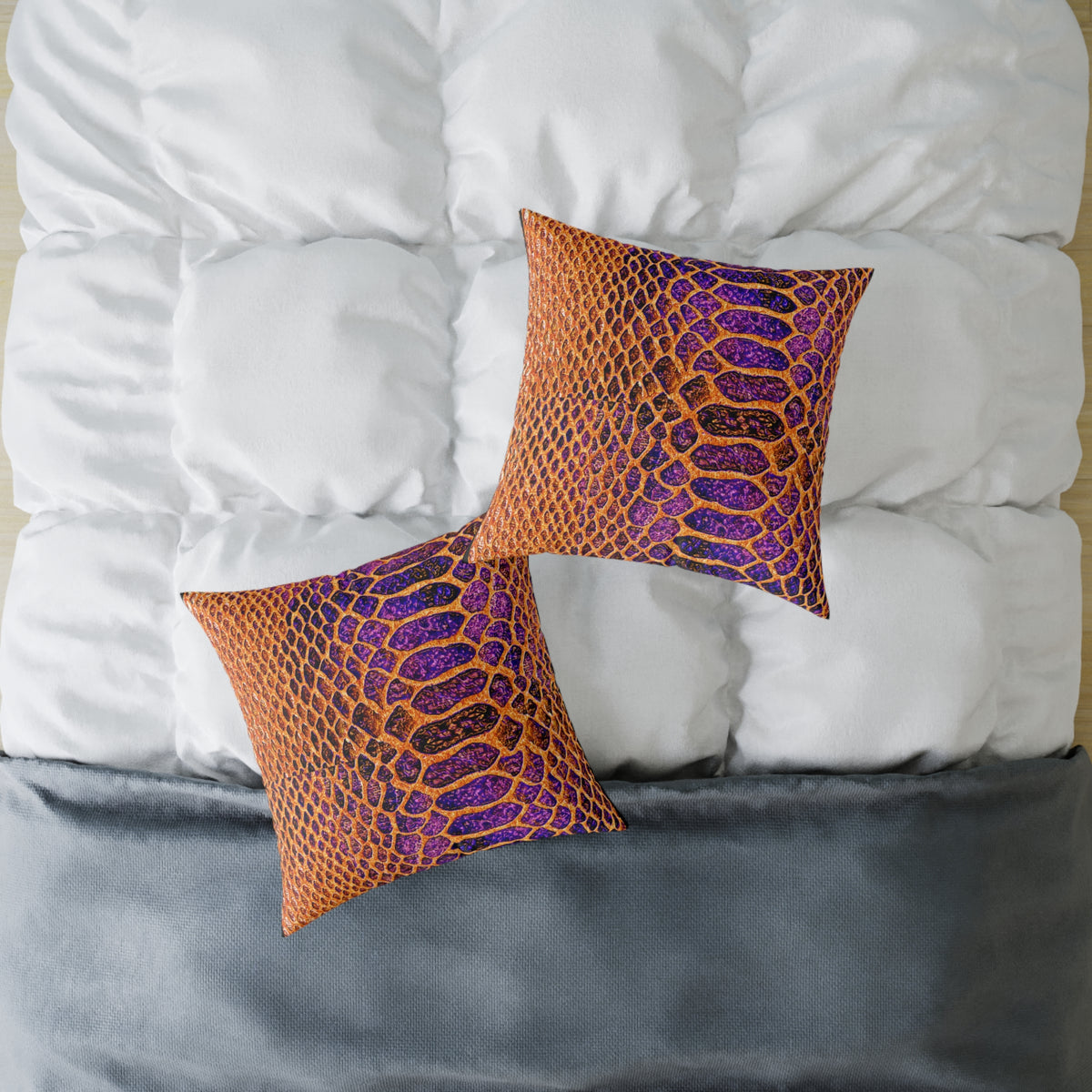 Snake Skin Pattern Square Pillow — Orange & Purple Decorative Throw Cushion