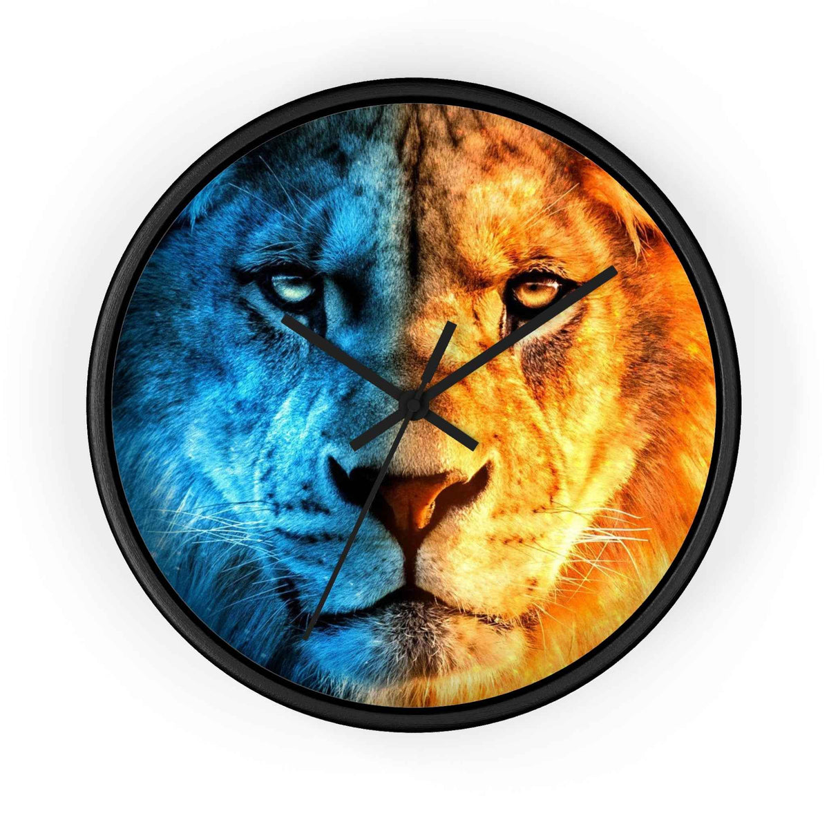 Lion Face Wall Clock — Blue & Orange Dual-Tone Lion Art Clock