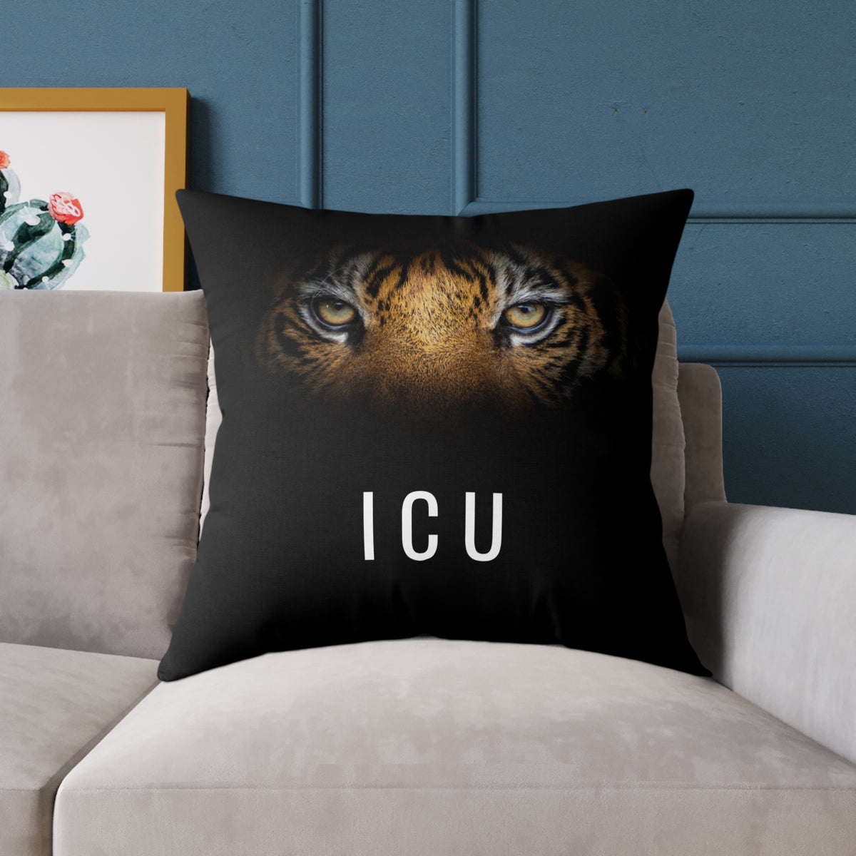Tiger Eyes 'ICU' Square Pillow – Bold Wildlife Accent Cushion